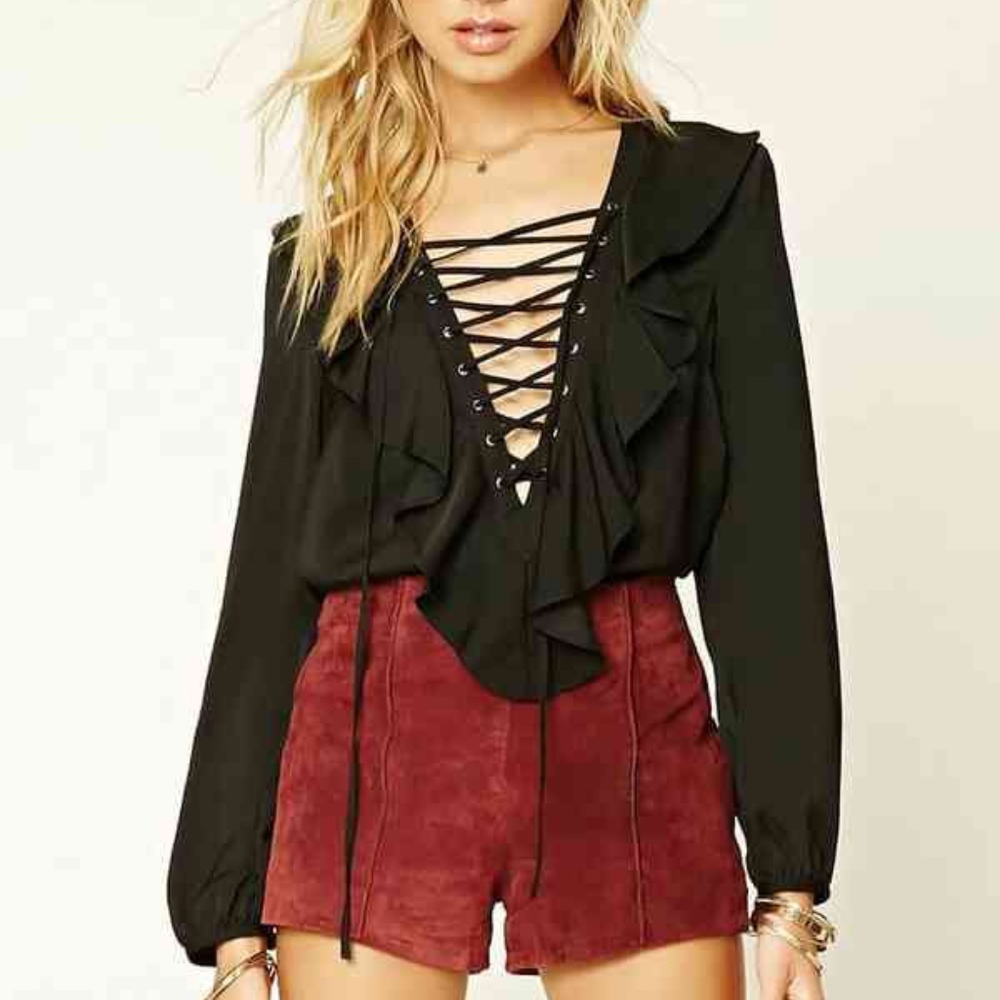 Forever 21 Ruffled Lace-Up Top